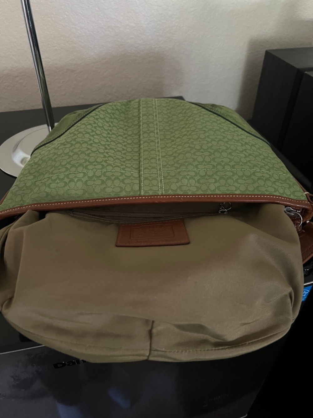 Coach Olive Signature Jacquard Shoulder Bag with Brown Leather Trim - Picture 8 of 8